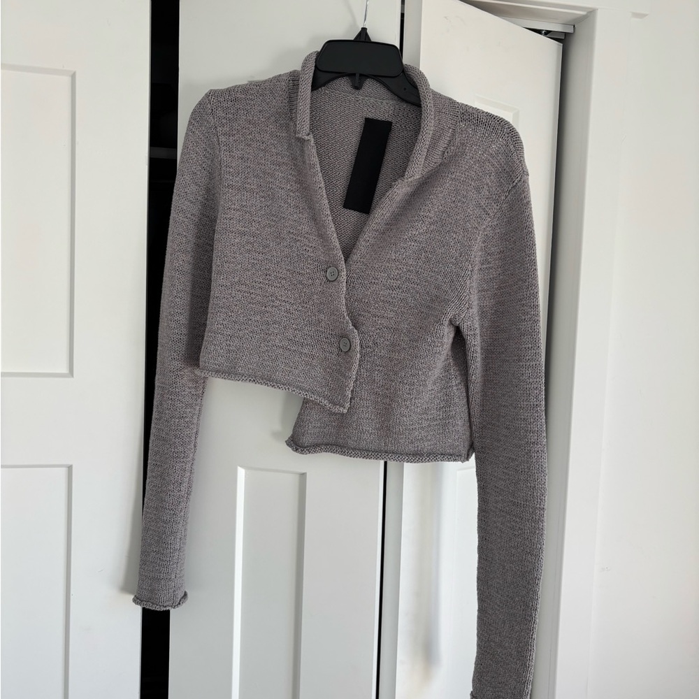 Asymmetrical Gray Cropped Cardigan